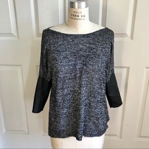H&M Divided 3/4 Faux Leather Sleeves Gray Top